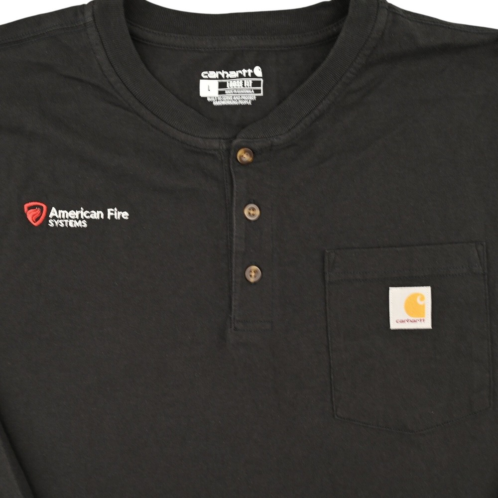 100% Cotton Carhartt K128 Mens Large Black Heavyweight Long Sleeve Henley Shirt